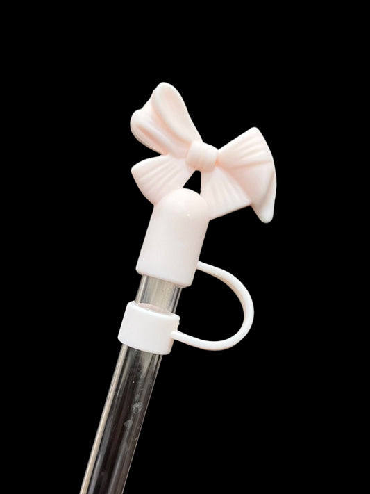 Pale Pink Coquette Bow Silicone Straw Topper 10mm