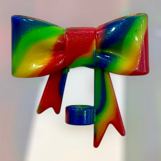 Rainbow Swirl Shimmer Large Bow - Silicone Straw Topper 10mm
