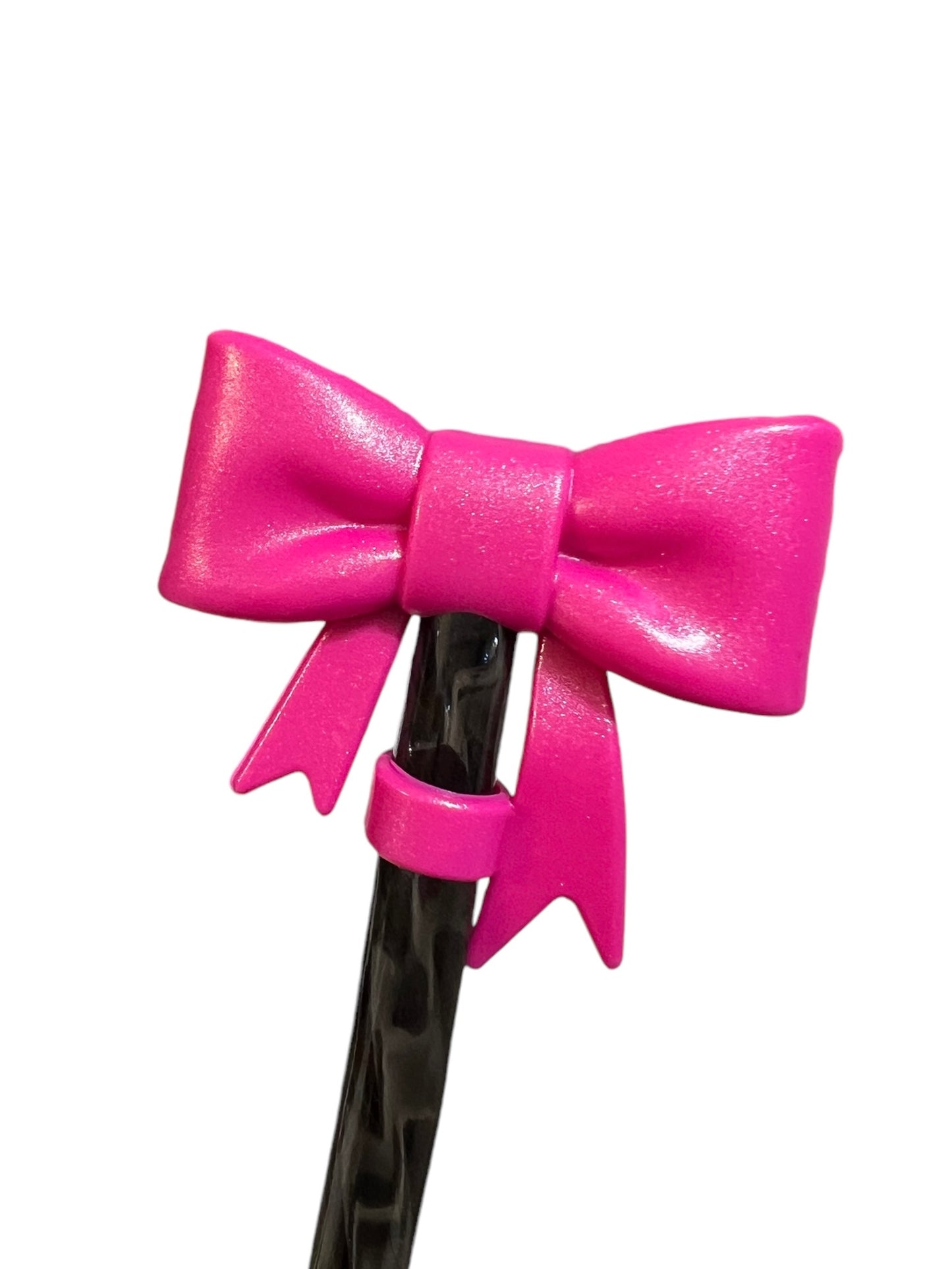 Glam Pink Shimmer Large Bow Silicone Straw Topper 10mm