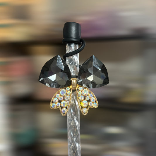 Large Black Bow - Jeweled Topper 10mm