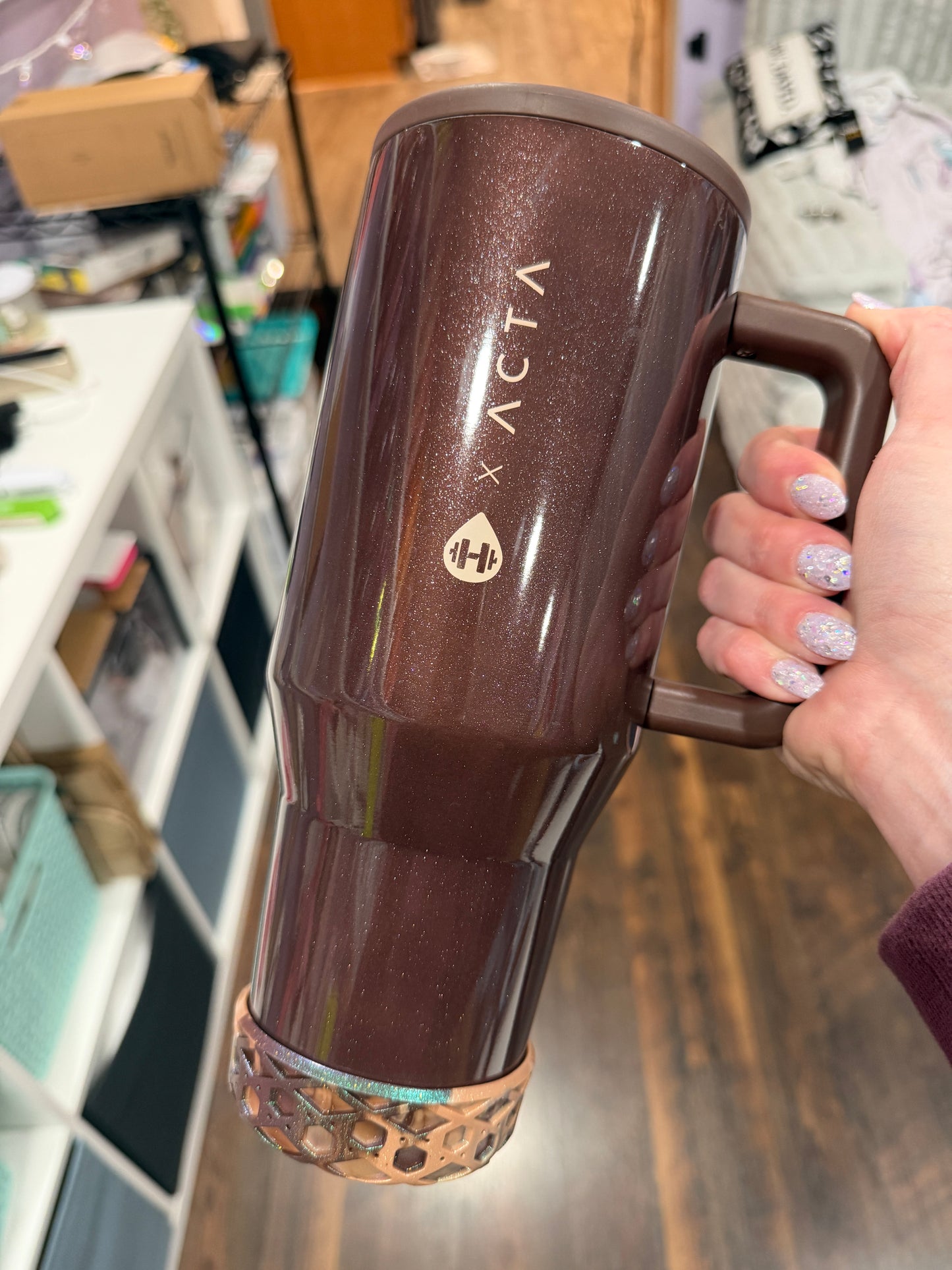 Brown Glitter SHIMMER Shorty Waffle 3" - Silicone Tumbler Boot