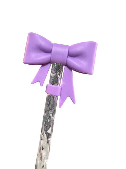 Purple Large Bow Silicone Straw Topper 10mm