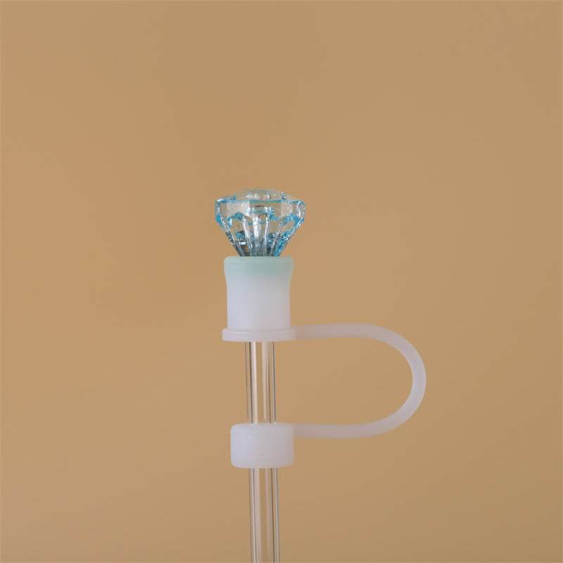 Blue Diamond TRANSPARENT Base Silicone Straw Topper 10mm