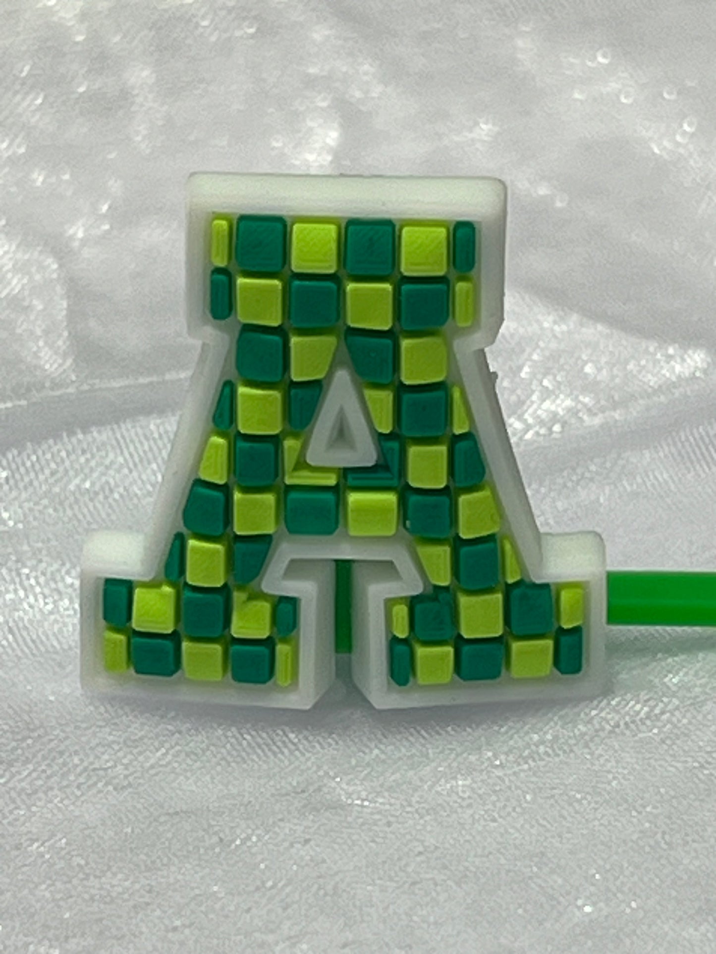 Green Lime Check Letters & Numbers Straw Topper 10mm