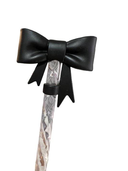 Black Large Bow Silicone Straw Topper 10mm