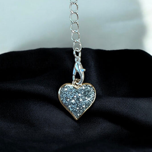 Silver Glitter Heart Handle Charm