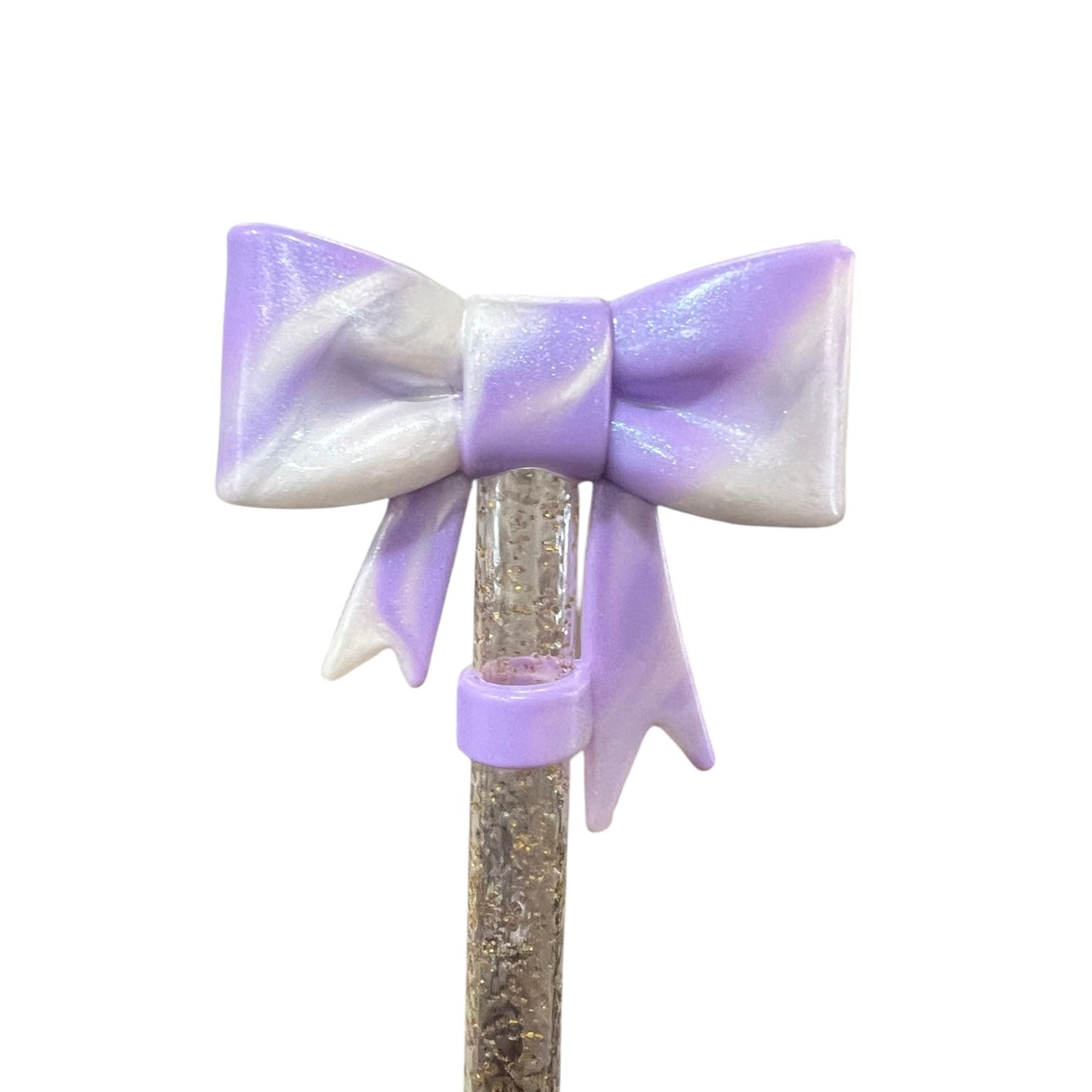 Periwinkle White Shimmer Large Bow - Silicone Straw Topper 10mm