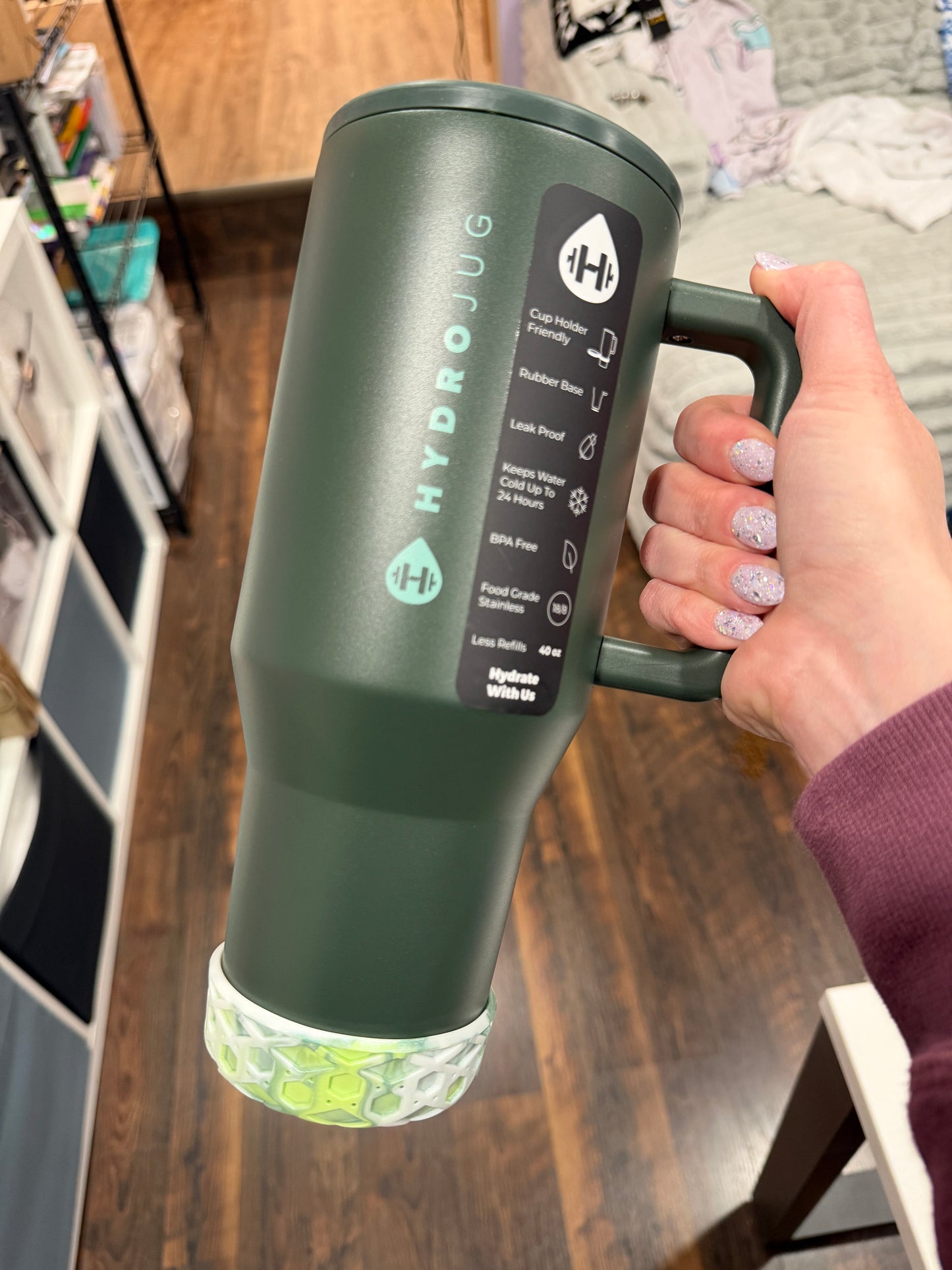 Green White Swirl Shorty Waffle 3" - Silicone Tumbler Boot