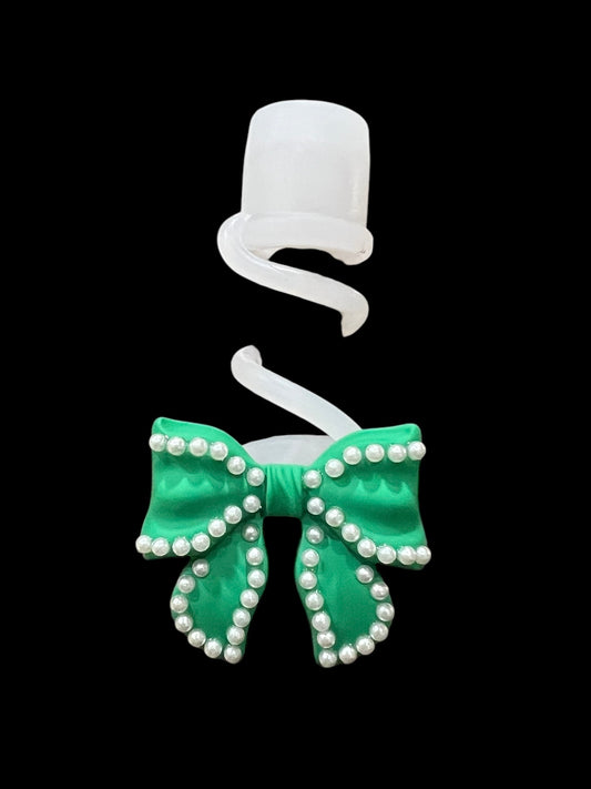 Green Pearl Bow Silicone Straw Topper 10mm