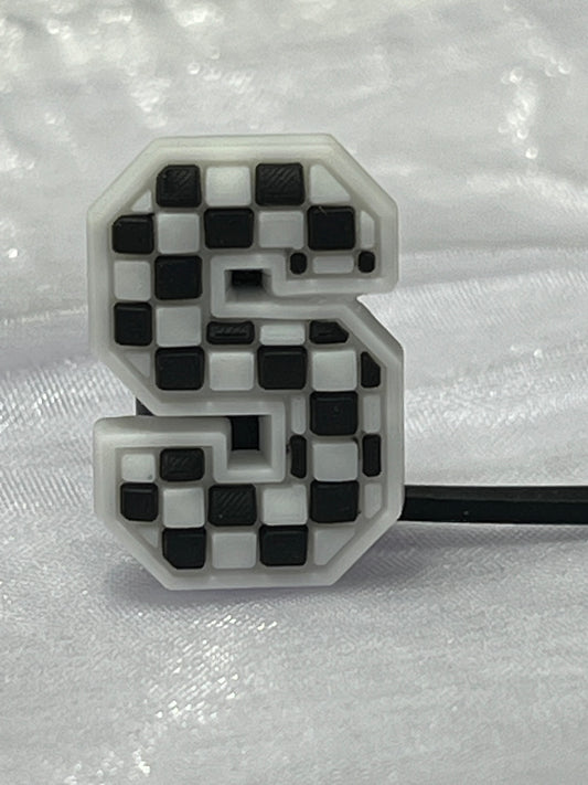 Black White Check Letters & Numbers Straw Topper 10mm