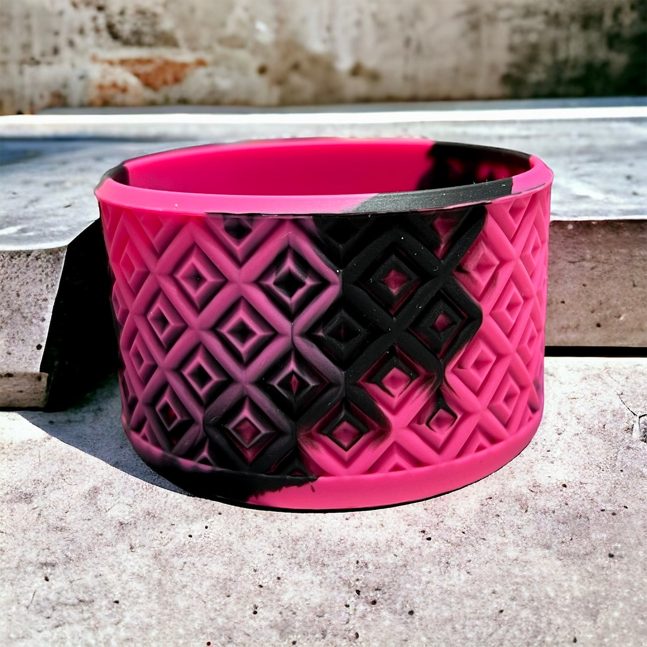 Neon Pink Black Swirl DIAMONDS Silicone Tumbler Boot