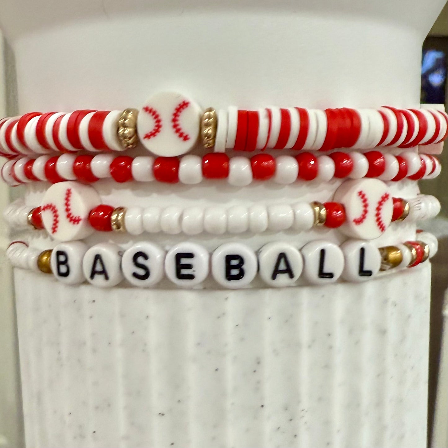 Baseball Red White Gold - Tumbler Bracelet Stacks