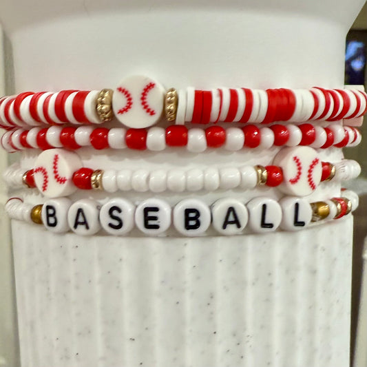 Baseball Red White Gold - Tumbler Bracelet Stacks