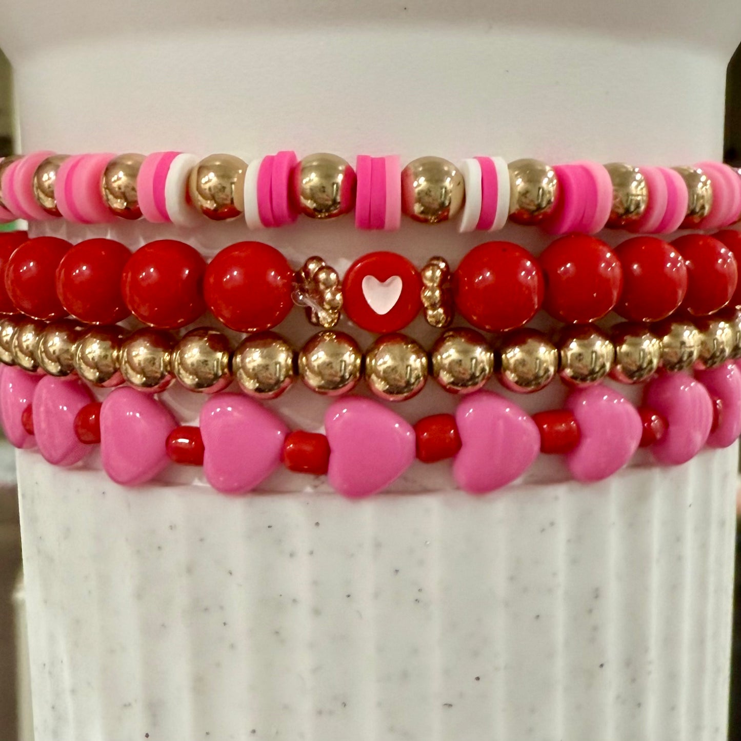 Red Gold Pink Hearts - Tumbler Bracelet Stacks