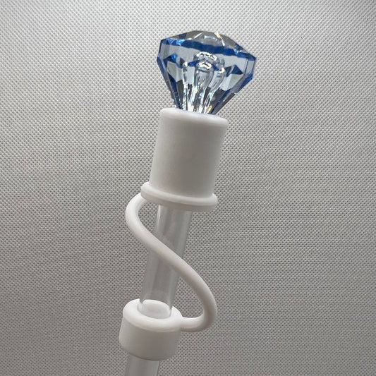 Blue Diamond WHITE Base Silicone Straw Topper 10mm