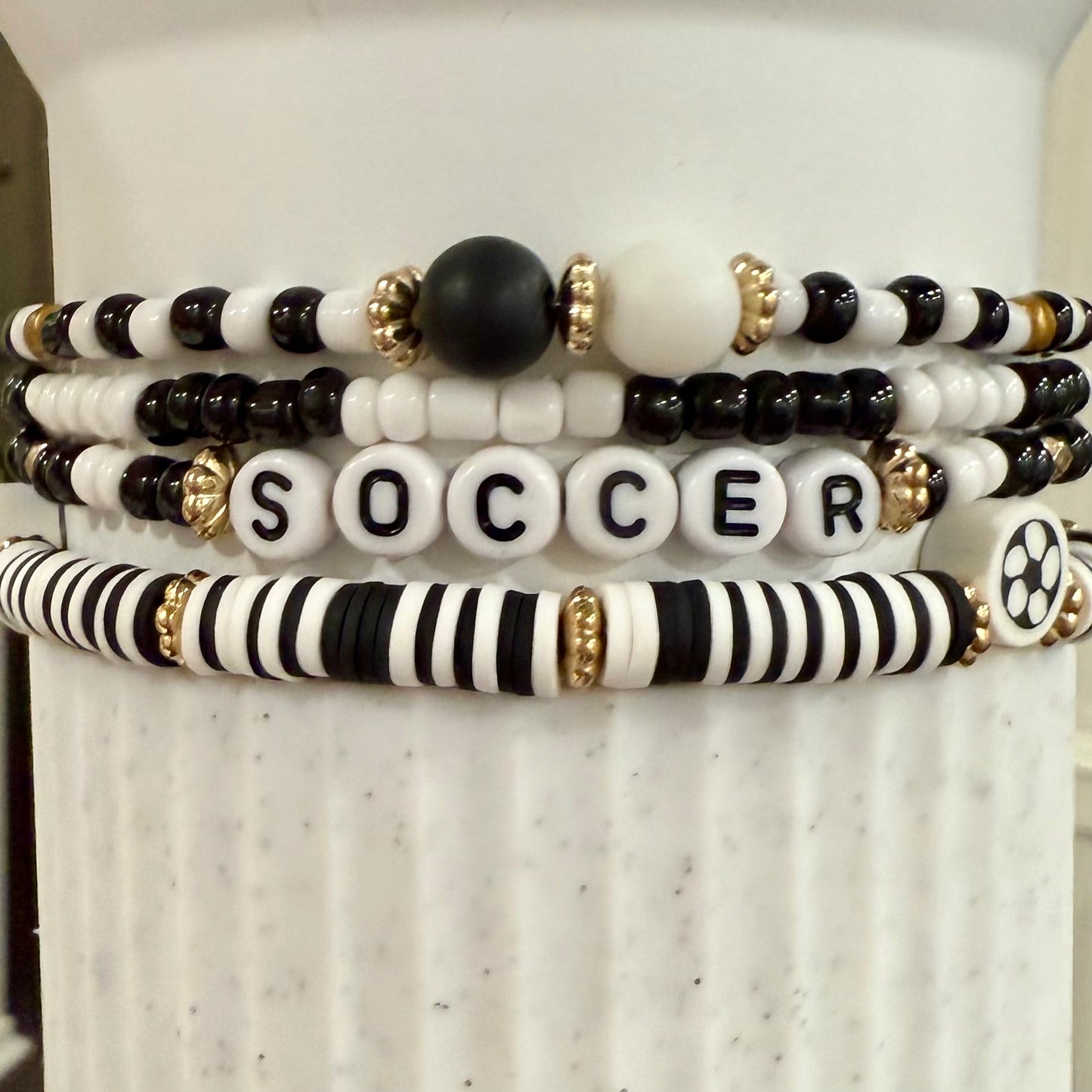 Soccer Black White Gold - Tumbler Bracelet Stacks