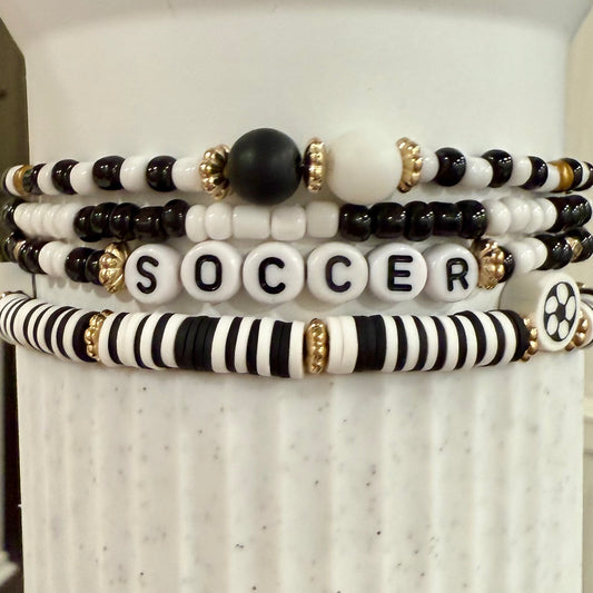 Soccer Black White Gold - Tumbler Bracelet Stacks