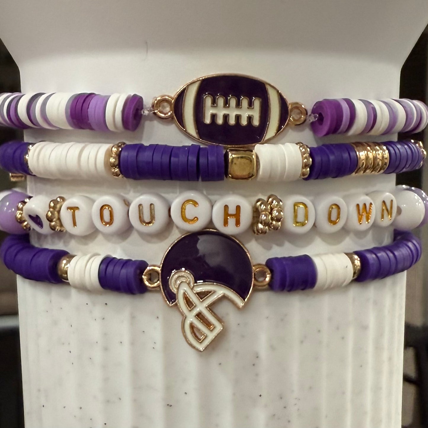 Football Purple White Gold - Tumbler Bracelet Stacks