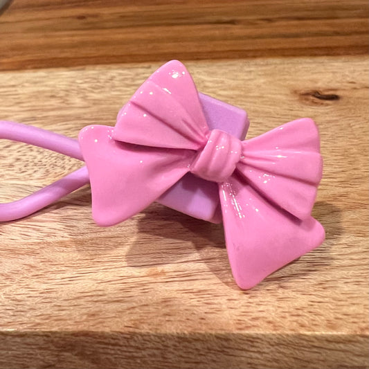 Pink on Lavender Bow Silicone Straw Topper 10mm