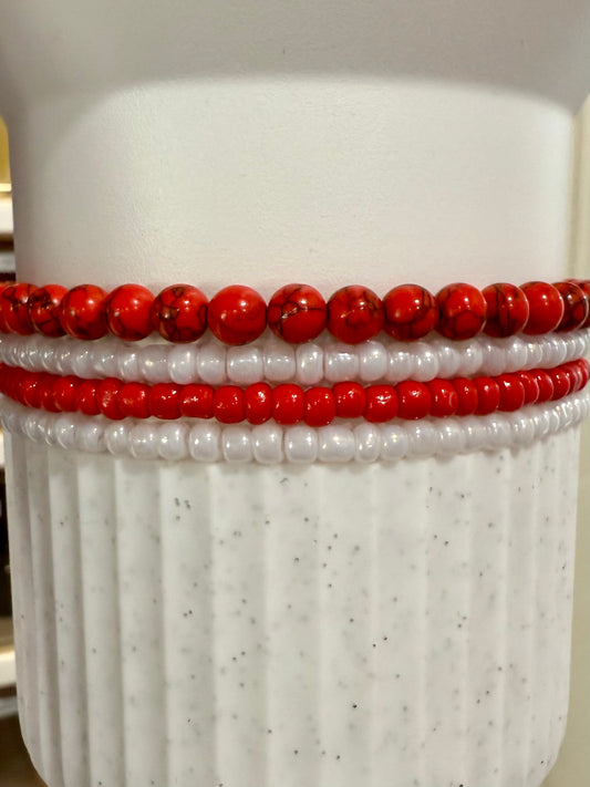 Red White - Tumbler Bracelet Stacks