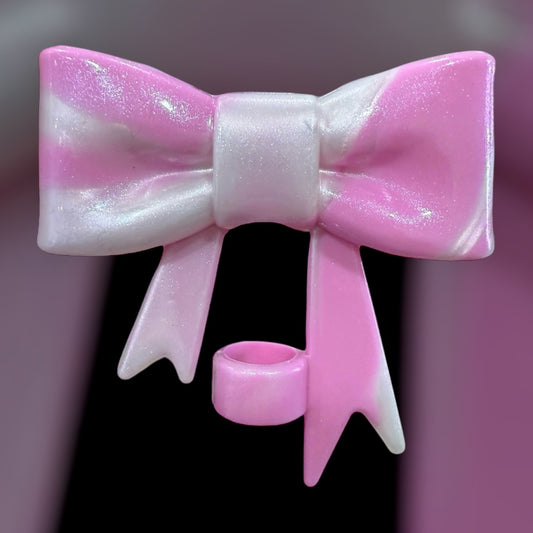 Pink White Shimmer Large Bow - Silicone Straw Topper 10mm