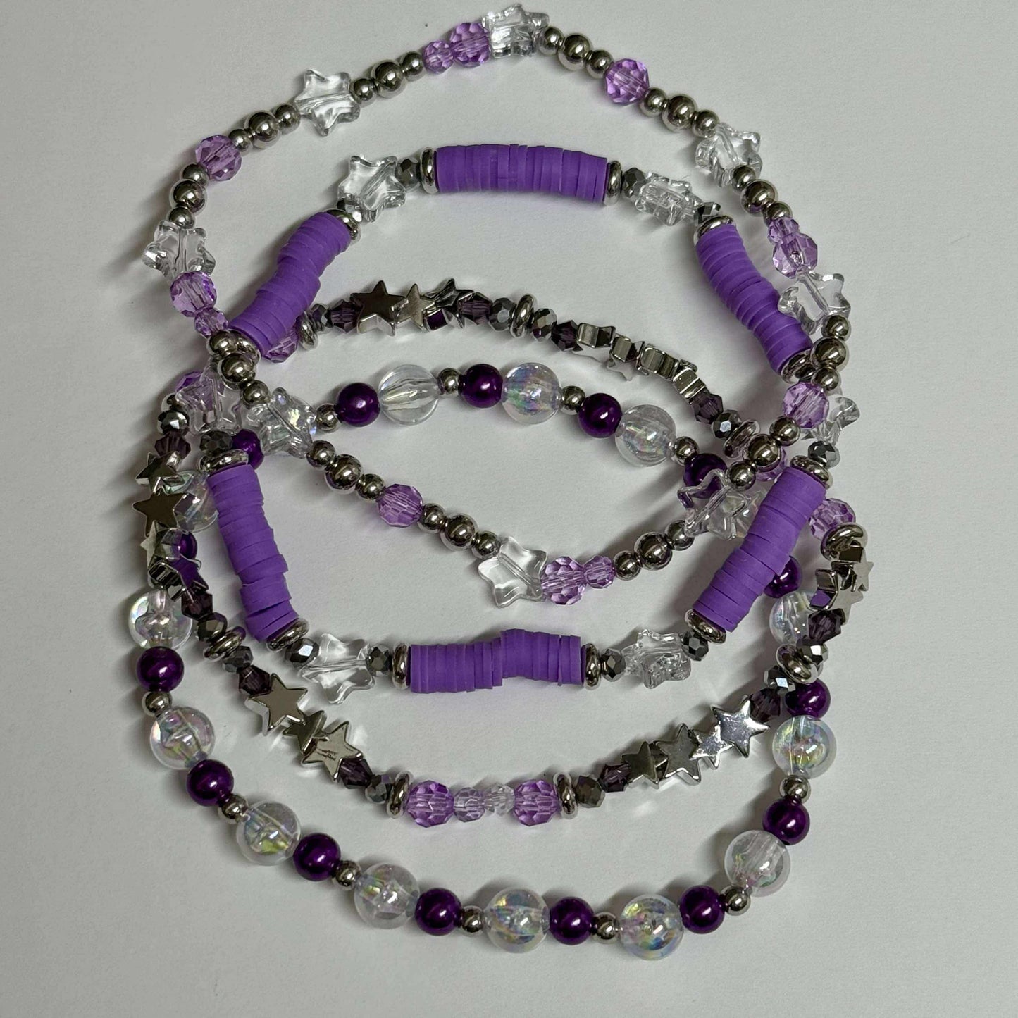 Violet Silver Stars - Tumbler Bracelet Stacks