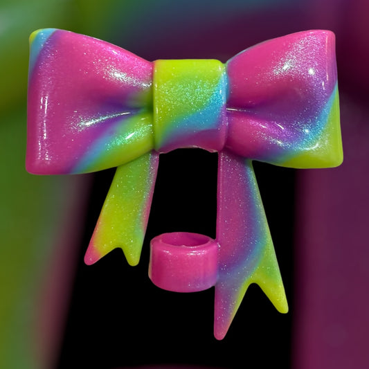 Hydro Neon Swirl Shimmer Large Bow - Silicone Straw Topper 10mm