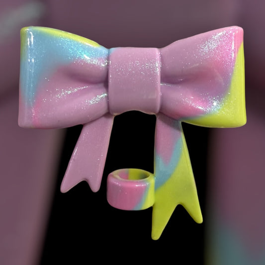 Pastel Swirl Shimmer Large Bow - Silicone Straw Topper 10mm
