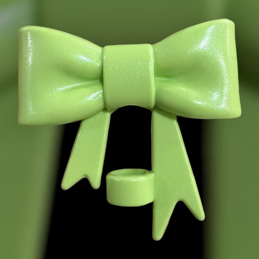 Pale Lime Shimmer Large Bow - Silicone Straw Topper 10mm