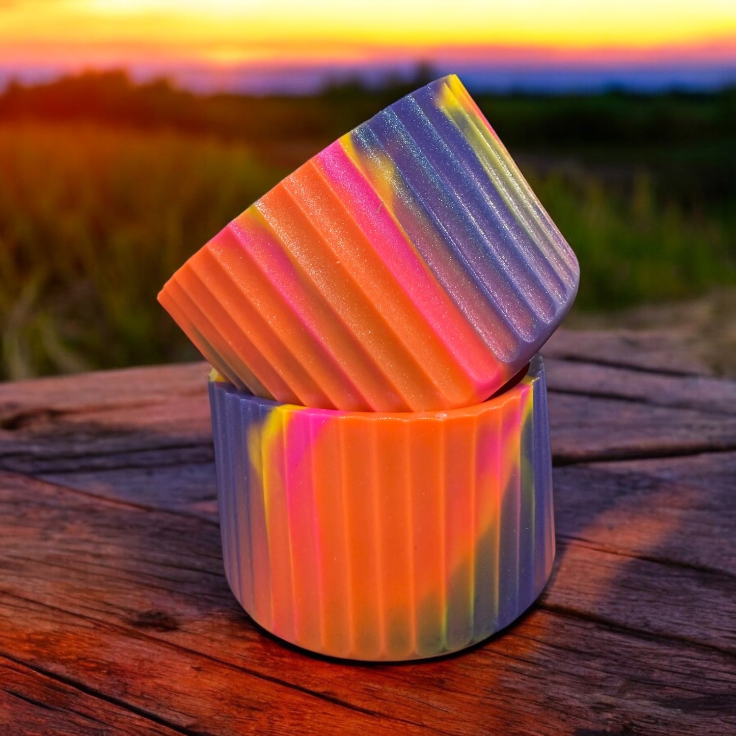 Sunset Swirl Shimmer FLUTED Silicone Tumbler Boot