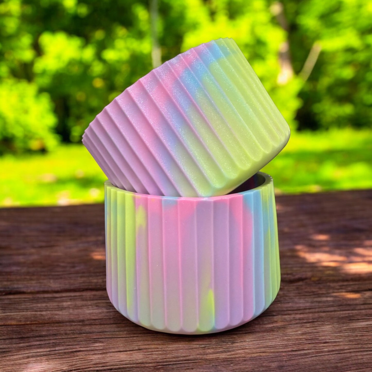 Pastel Swirl Shimmer FLUTED Silicone Tumbler Boot