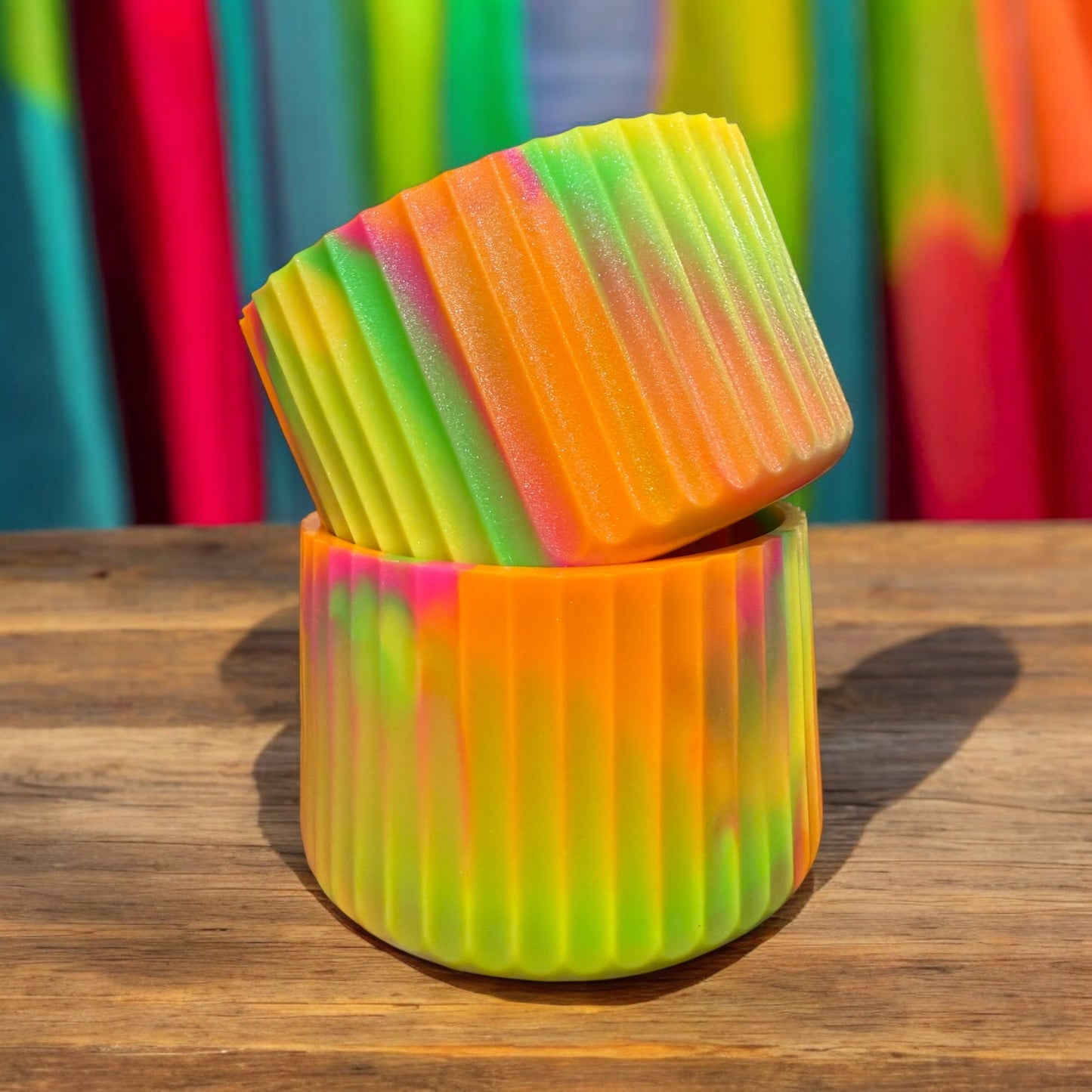 Neon Swirl Shimmer FLUTED Silicone Tumbler Boot