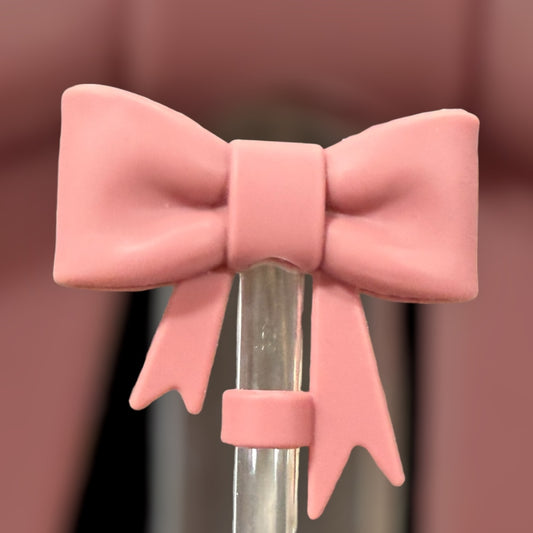 Antique Pink Matte Large Bow - Silicone Straw Topper 10mm