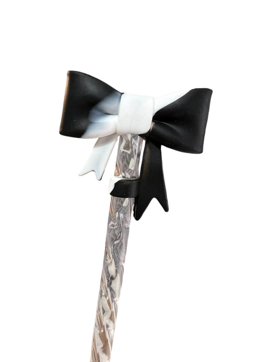 Black White Large Bow Silicone Straw Topper 10mm