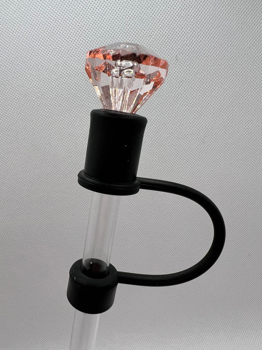 Pale Pink Diamond BLACK Base Straw Topper 10mm