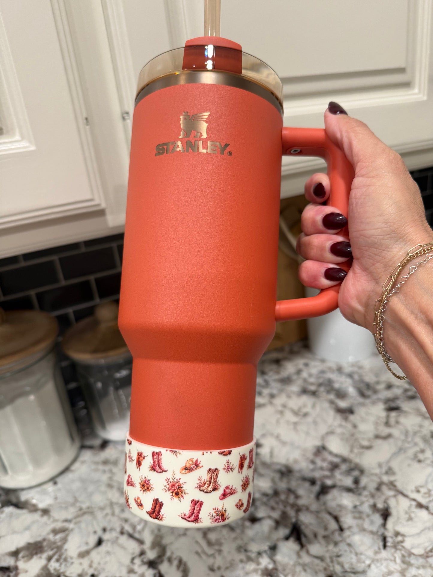 Boots & Blooms Cream - Silicone Tumbler Boot