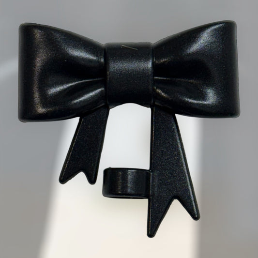 Black Metallic Large Bow - Silicone Straw Topper 10mm