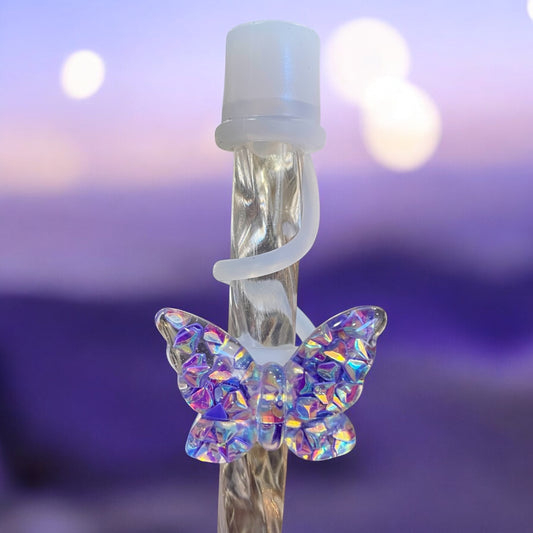 Purple Butterfly Silicone Straw Topper 10mm