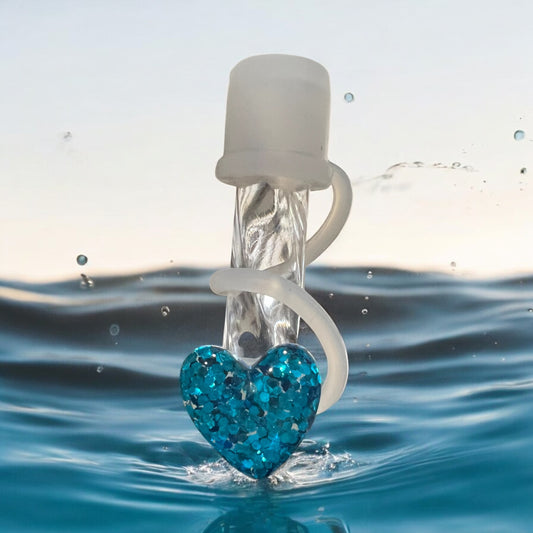 Small Blue Heart Silicone Straw Topper 10mm