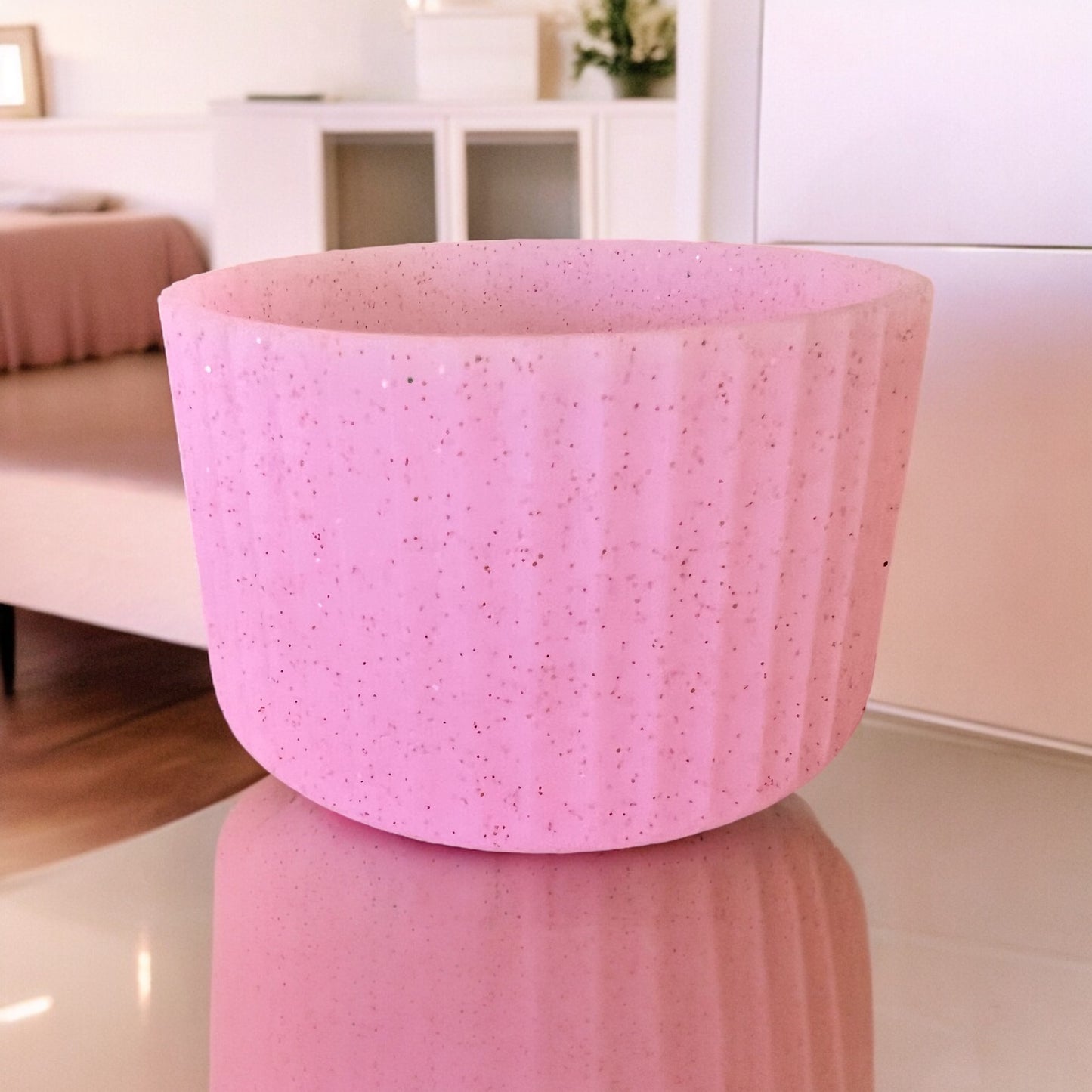 Lt Pink Glitter FLUTED Silicone Tumbler Boot