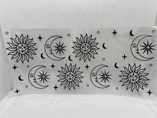 Celestial Sun & Moon Black UV DTF Wrap Decal