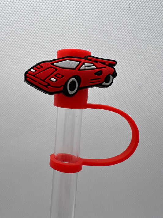 Red Sports Car Silicone Straw Topper 10mm