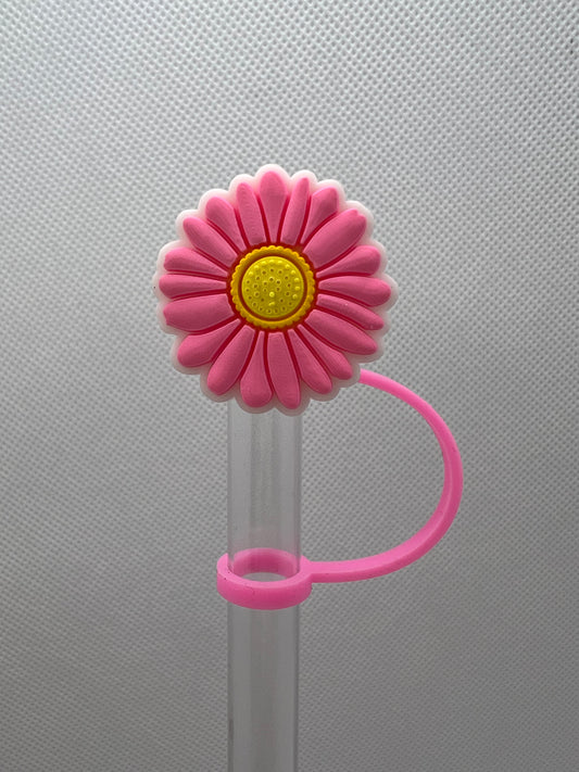 Bright Pink Sunflower Silicone Straw Topper 10mm