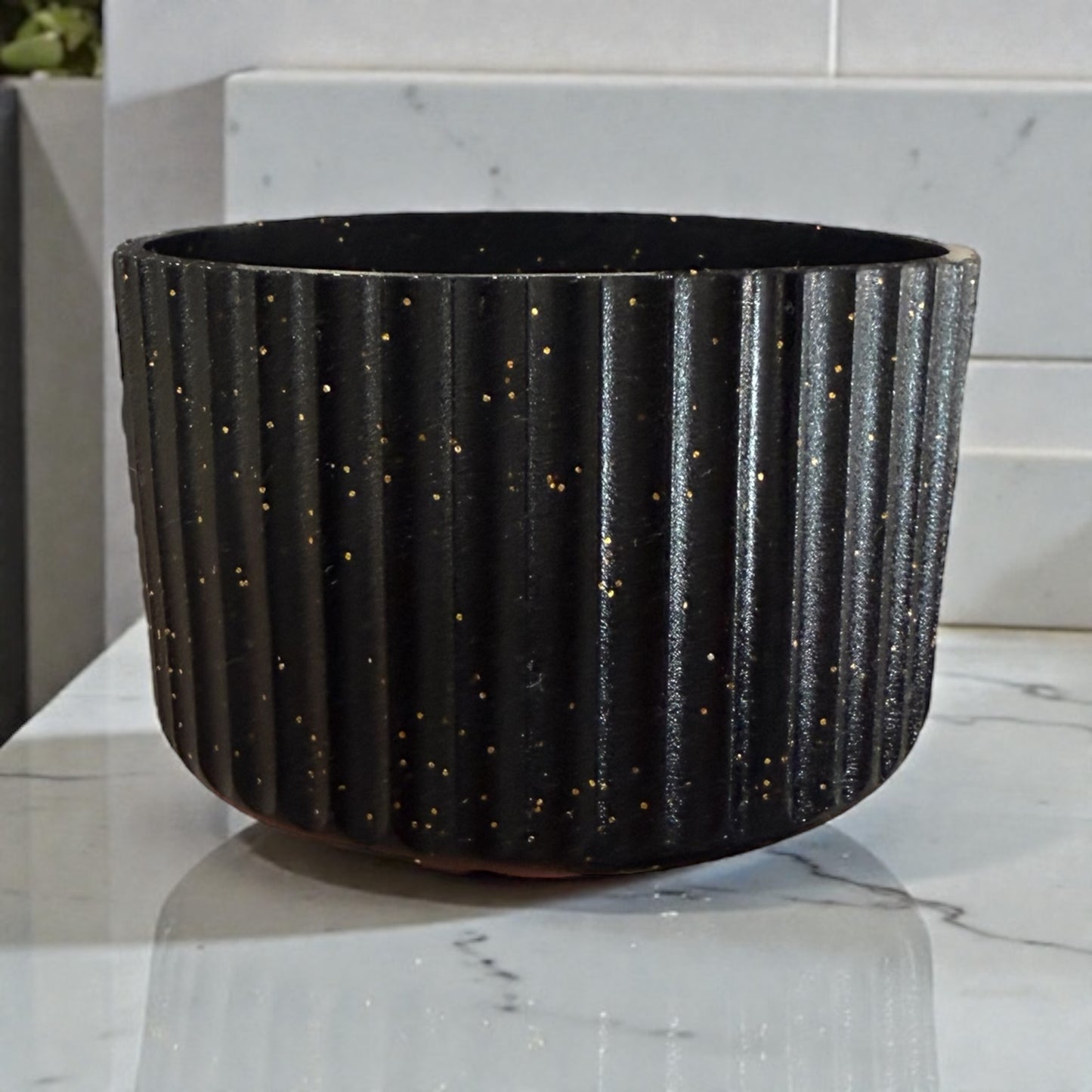 Black Gold Glitter Shiny FLUTED - Silicone Tumbler Boot