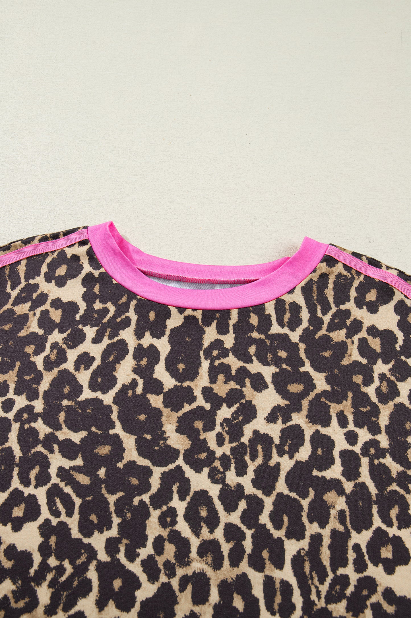 Apricot Leopard Print Contrast Varsity Striped Detail Loose T Shirt Dress