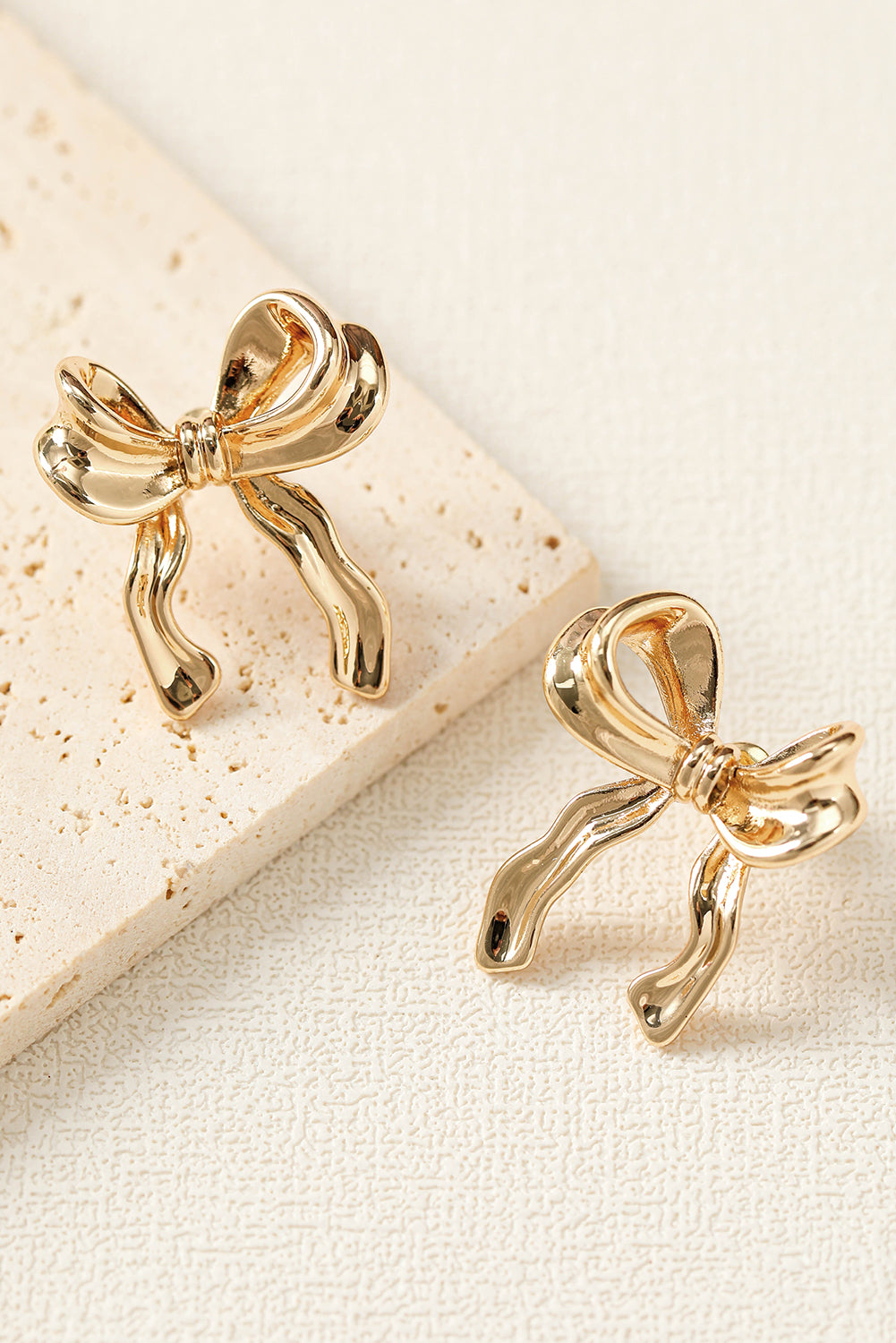Gold Elegant Ribbon Bow Shape Stud Earrings- Ships Approx. 11/15