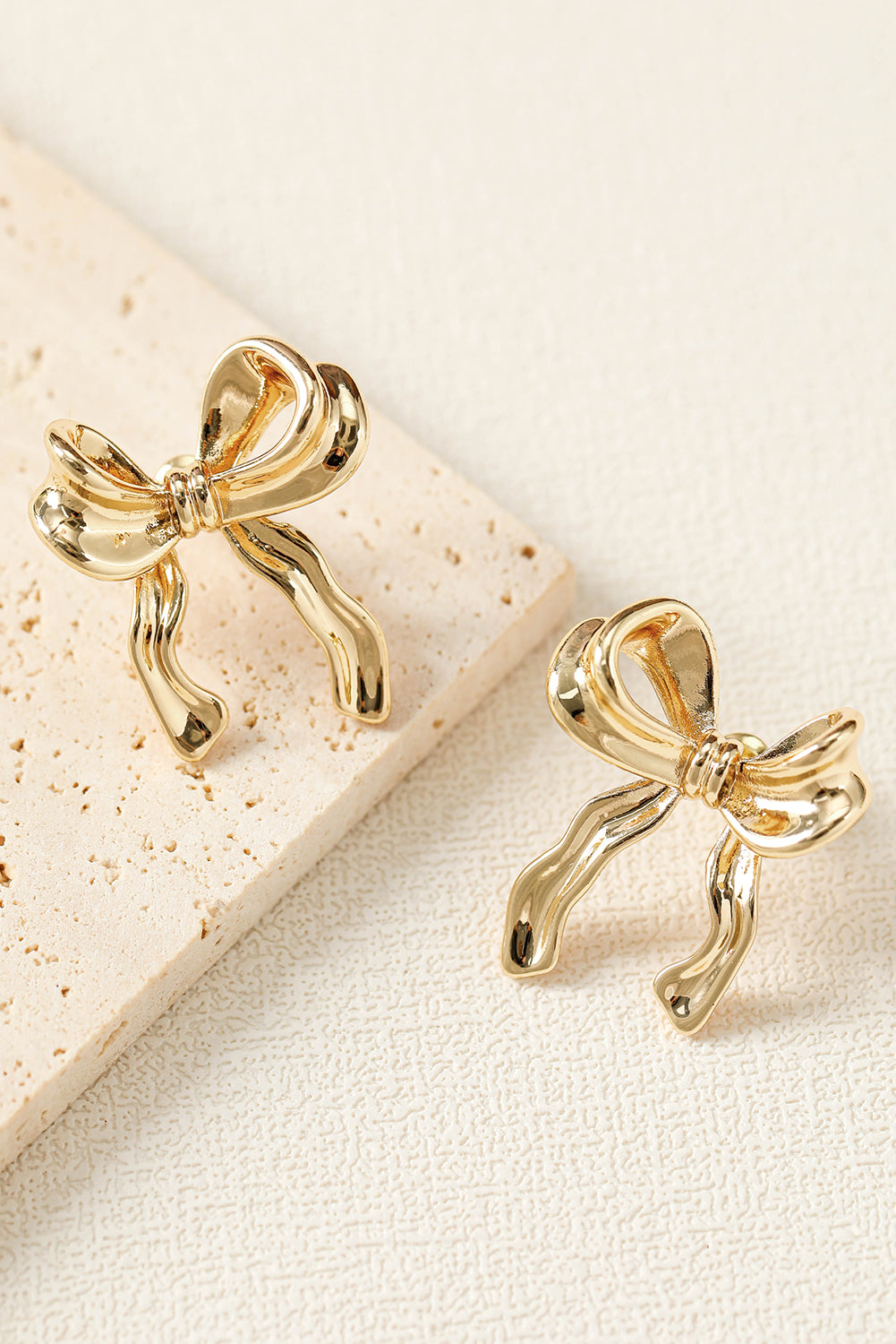 Gold Elegant Ribbon Bow Shape Stud Earrings- Ships Approx. 11/15