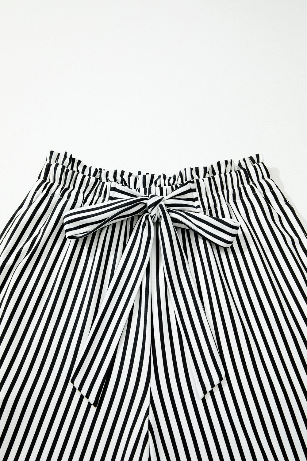 Black Striped Frill Knot Waist Decor Pants