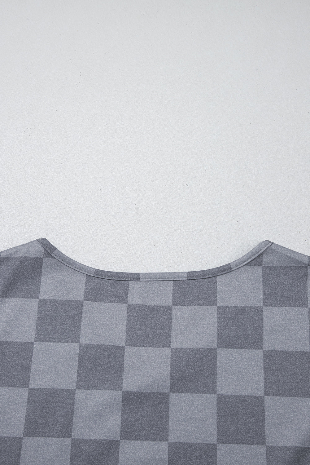 Gray Checkered V Neck Tee and Drawstring Shorts Pajama Set