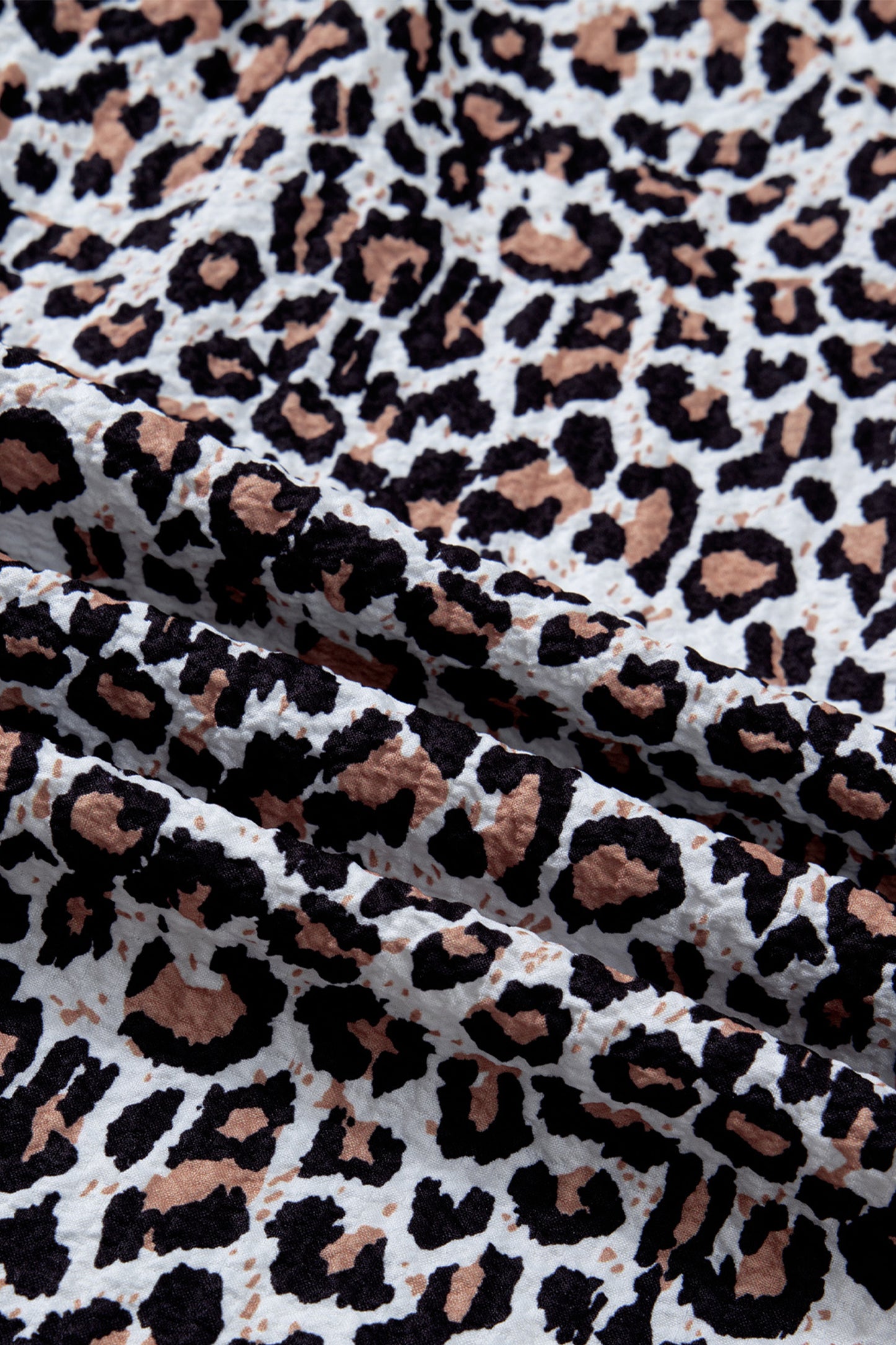 Khaki Contrast Frilled V Neck Trimmed Leopard Shirt